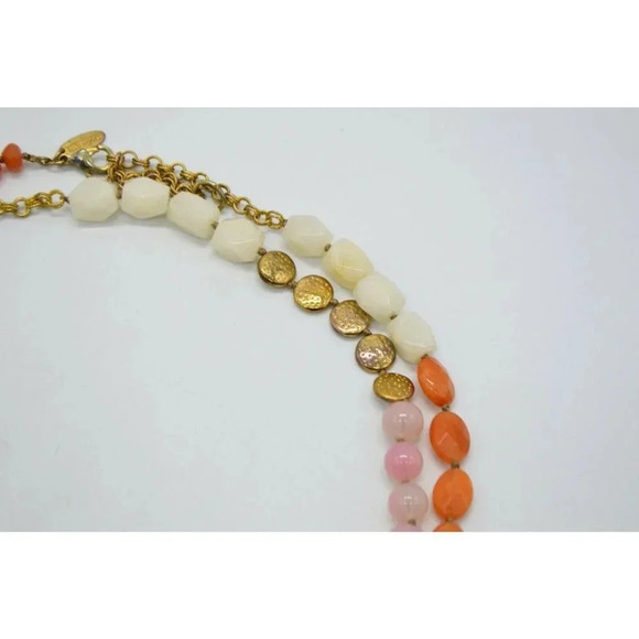 Talbots Gold Tone Pink Orange White Polished Stone - Picture 4 of 7